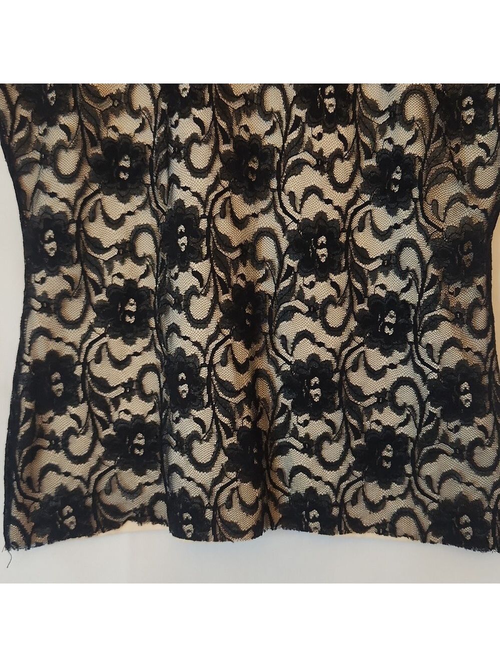 INC black lace overlay tank top shell Sz: M Sleeveless Holiday Split V Neck - Picture 6 of 11